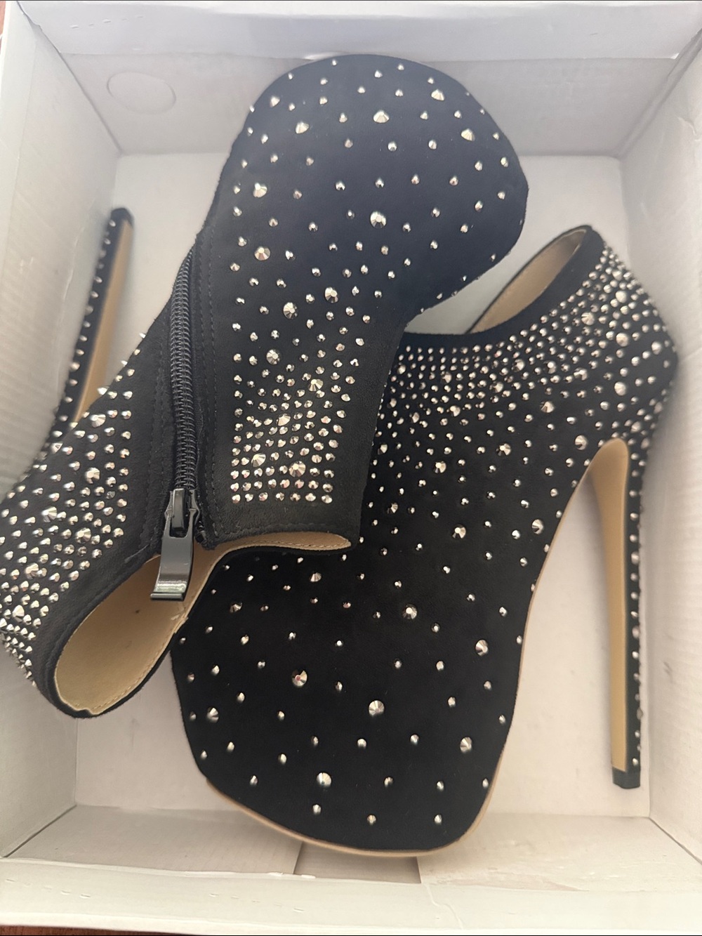 Black size 36 Crystal-Embellished Women's High Heel Booties - Picture 4 of 9